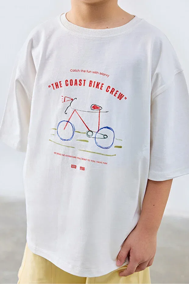 Детская футболка с принтом The Coast Bike Crew Marvy, Ecru — фото 4