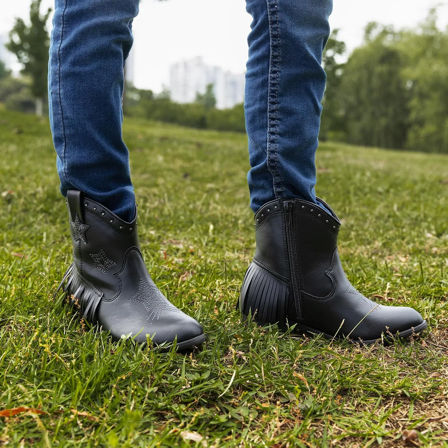 Детские сапоги для девочек с ковбойским стилем DREAM PAIRS, Black — фото 2