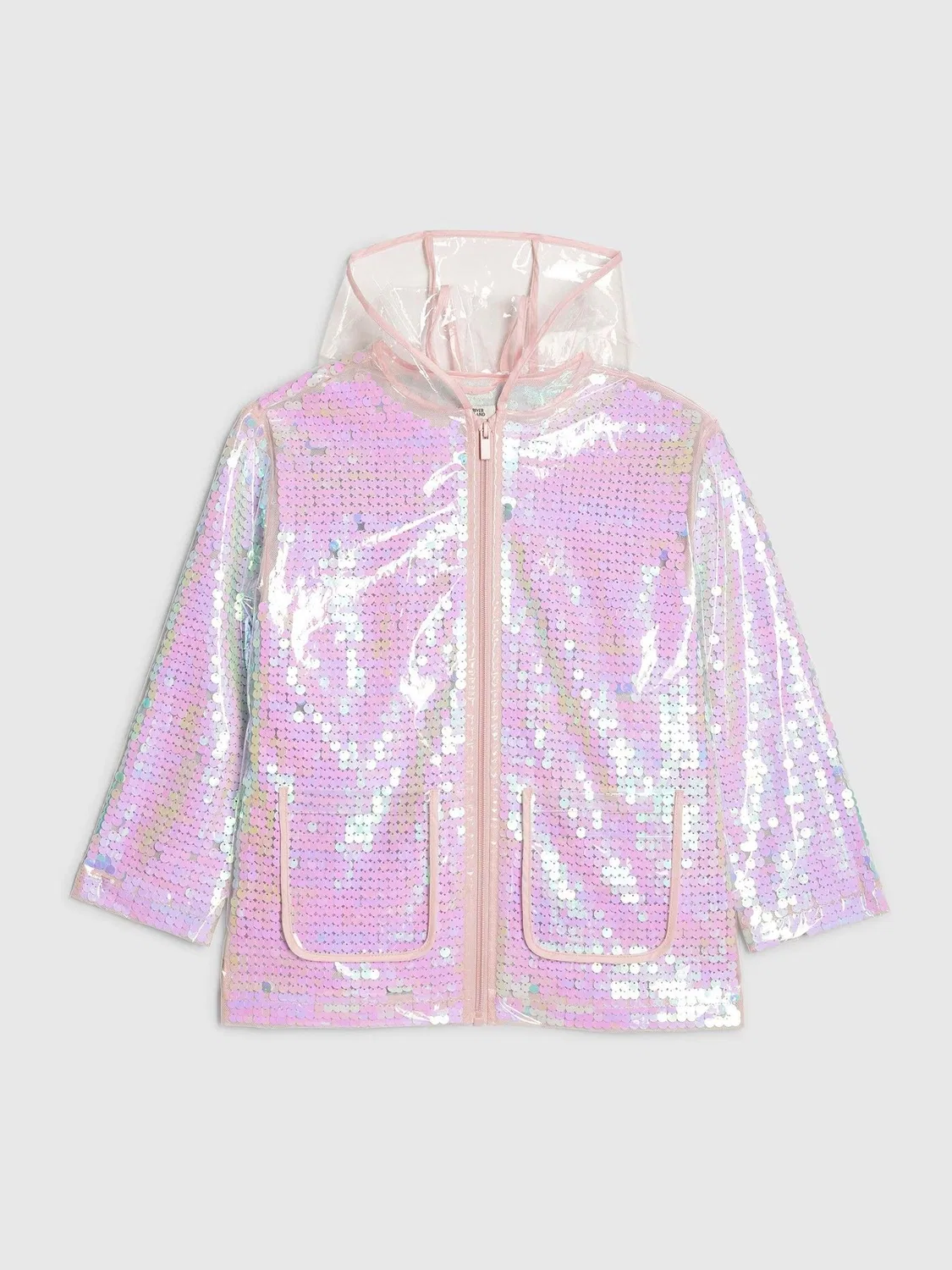 Плащ-тренч дождевик с капюшоном и пайетками River Island, розовый