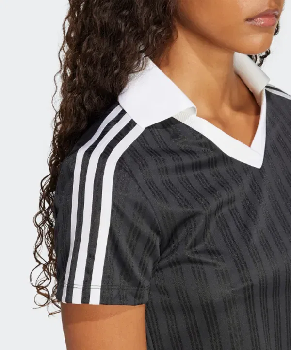 Футбольный джерси-поло с V-образным вырезом, жаккардовый, Adidas, черный — фото 4
