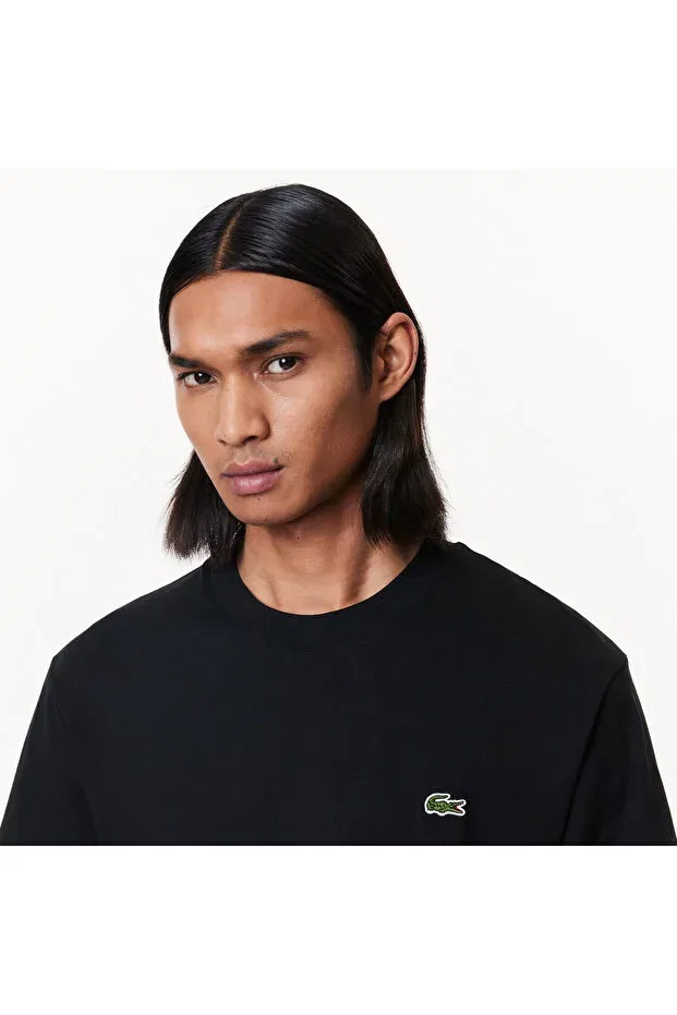 Футболка мужская Lacoste, хлопок, однотонная, черный — фото 2