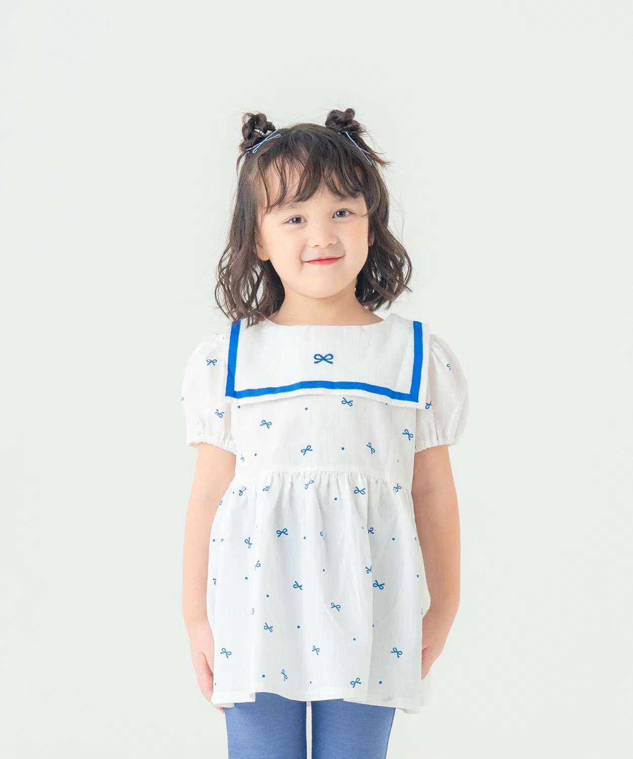 Детская туника с большим воротником и принтом с лентами, без рукавов, la poche biscuit, Off White