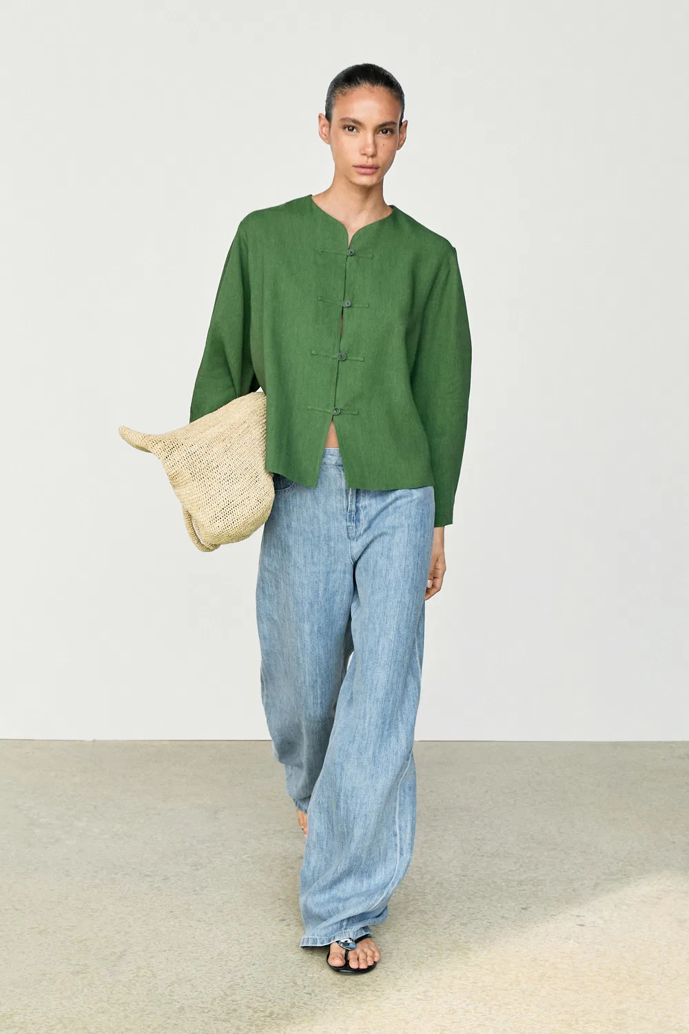Рубашка-оверсайз Massimo Dutti Total Look Flowing With Button Details, синевато-зеленый — фото 3