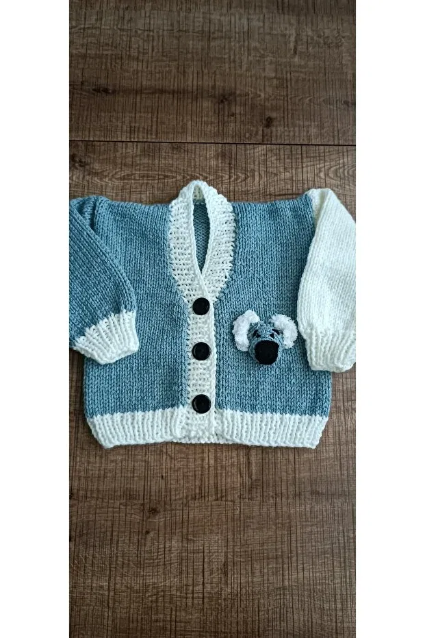 Детский кардиган для мальчиков вязаный Hand knitted baby cardigan El Örgüsü Cici Bebe, Gray — фото 3