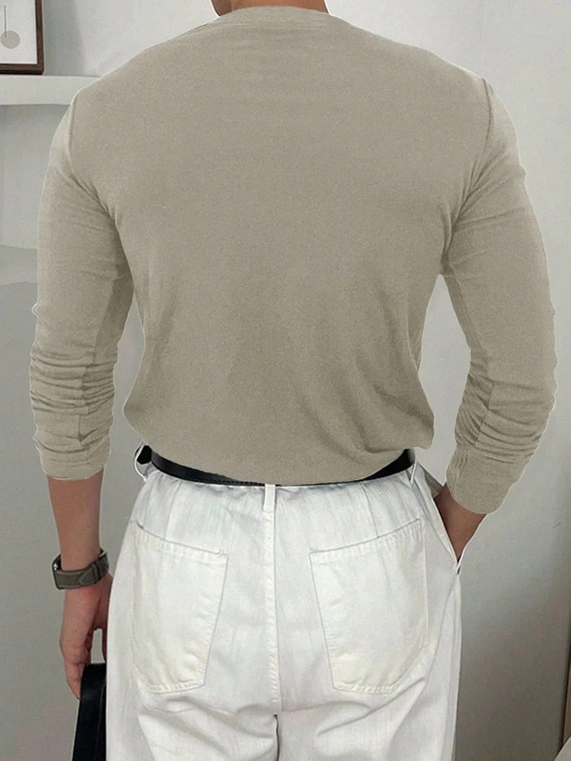 Мужская длинная футболка с круглым вырезом, Beige — фото 2