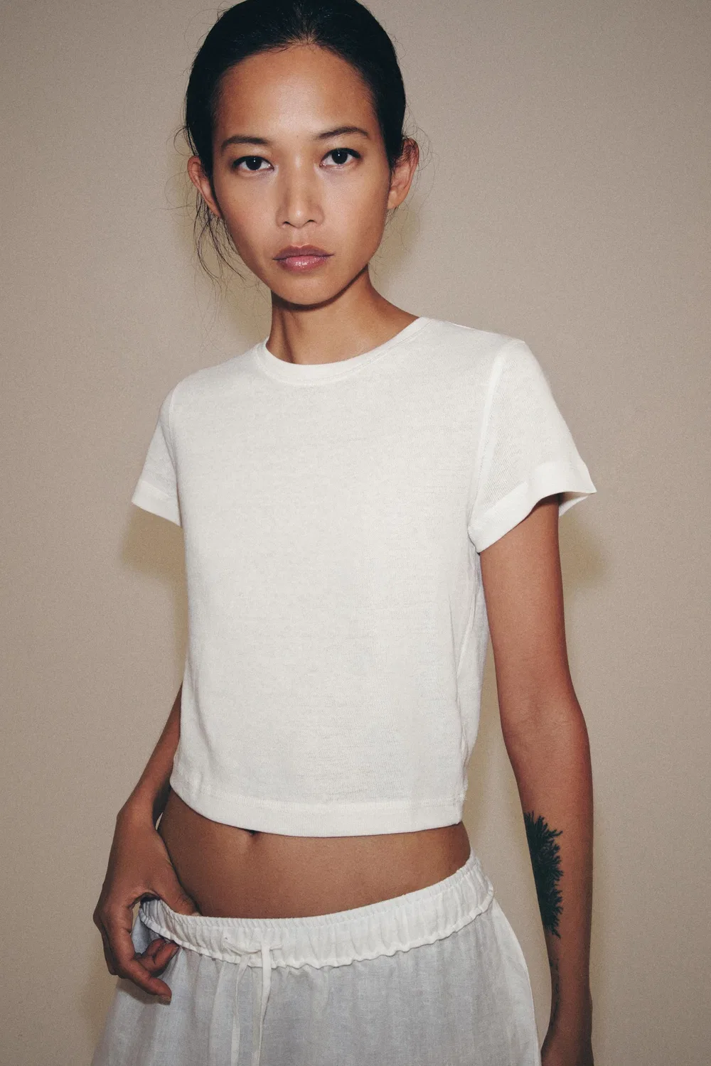 Футболка в деревенском стиле с коротким рукавом ZARA, White