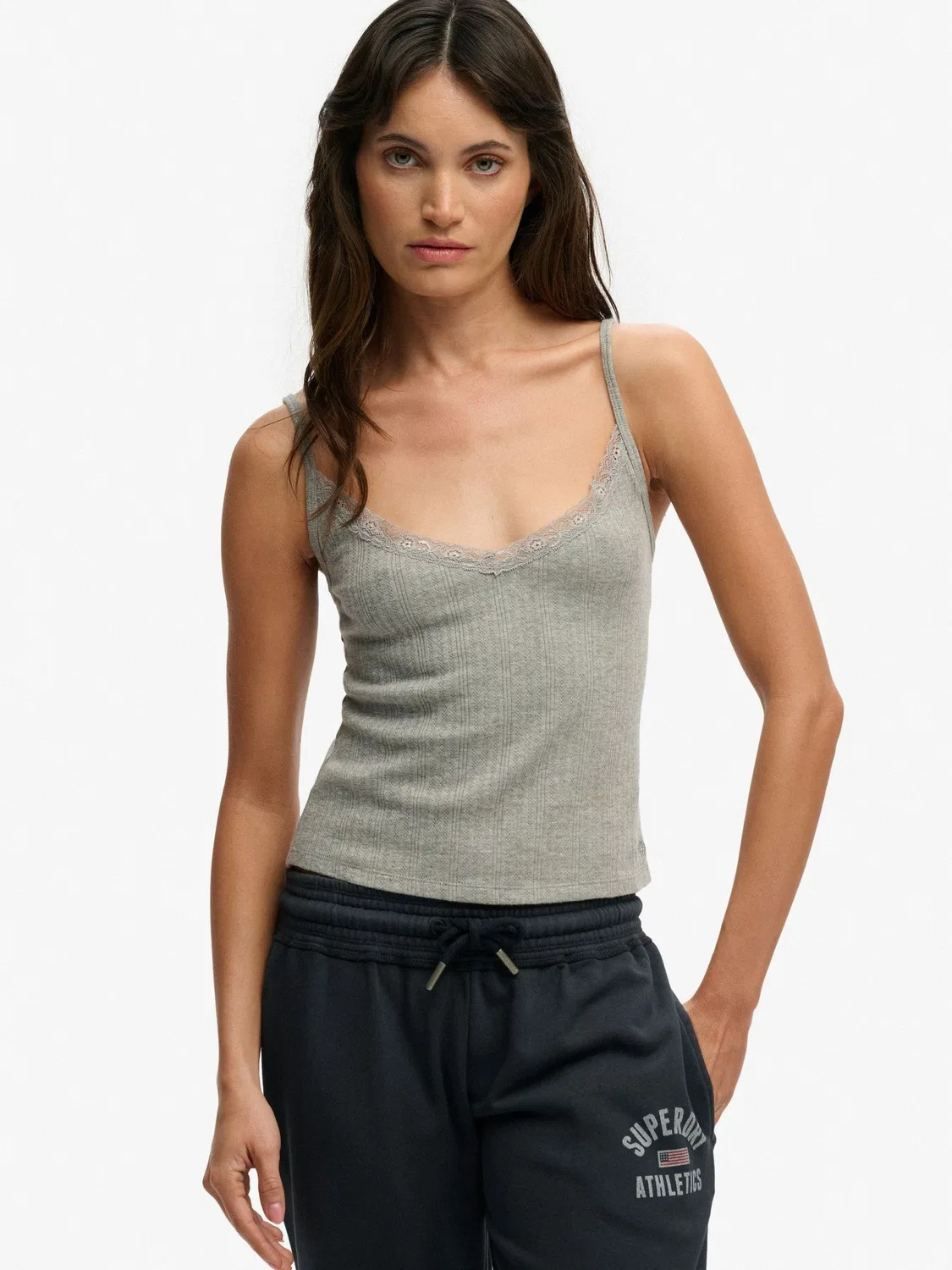 Топ Athletic Essentials V-Neck Pointelle Superdry, серый