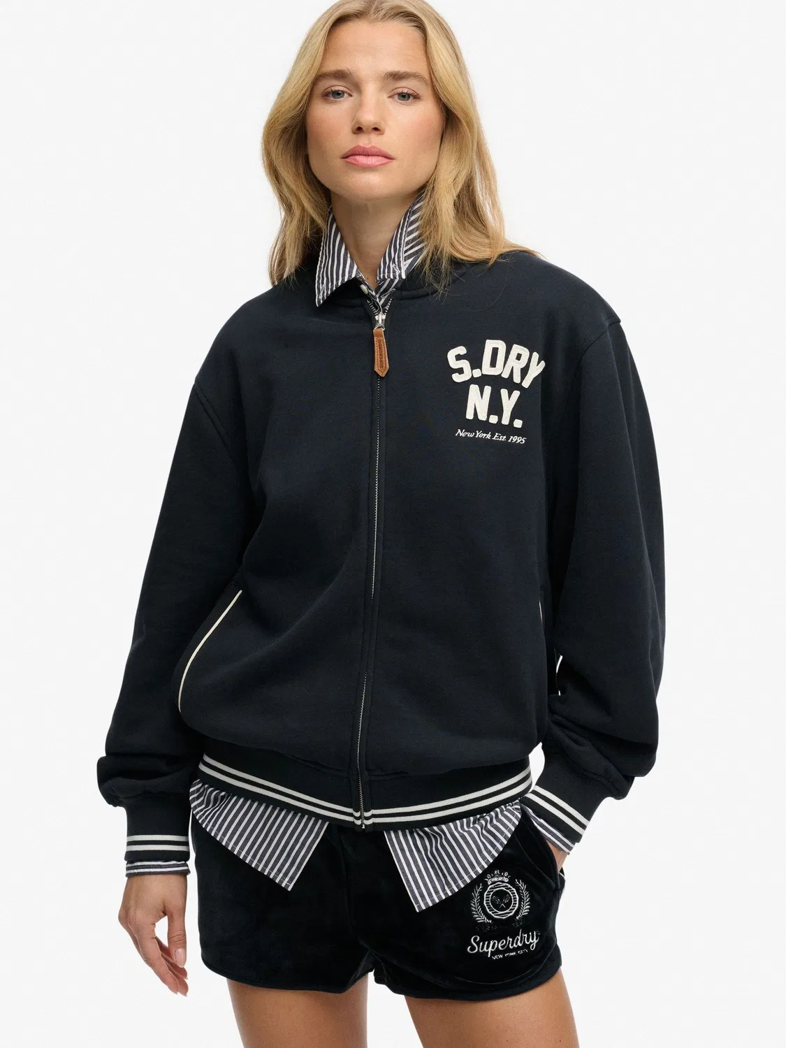 Бомбер Superdry Country Club Jersey, синий — фото 2
