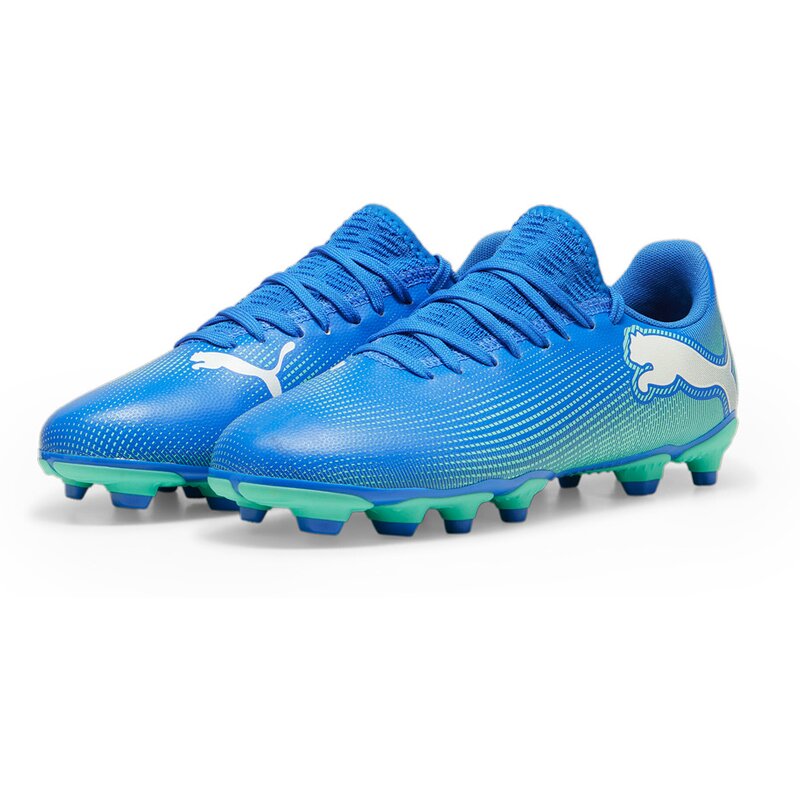 Футбольные бутсы для газона Future 7 Play FG/AG JR Puma, цвет hyperlink blue-mint-puma white — фото 3
