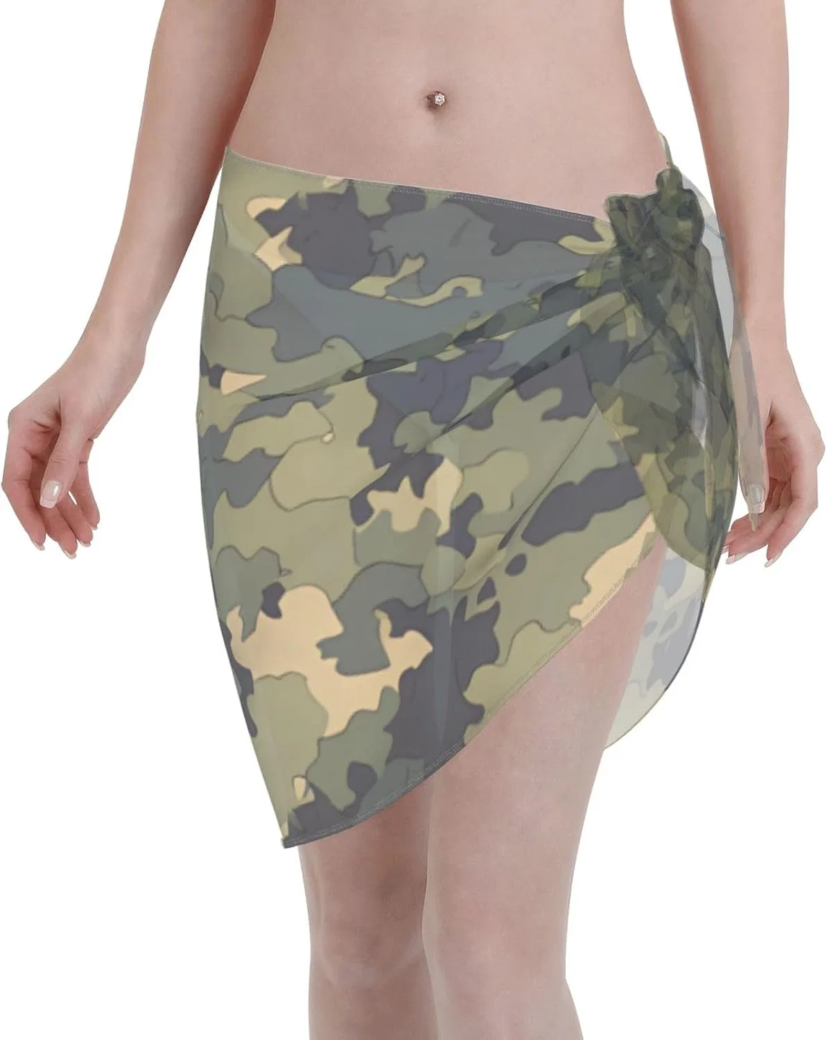 Женская пляжная накидка-парео с принтом кактуса, Green Black Camouflage