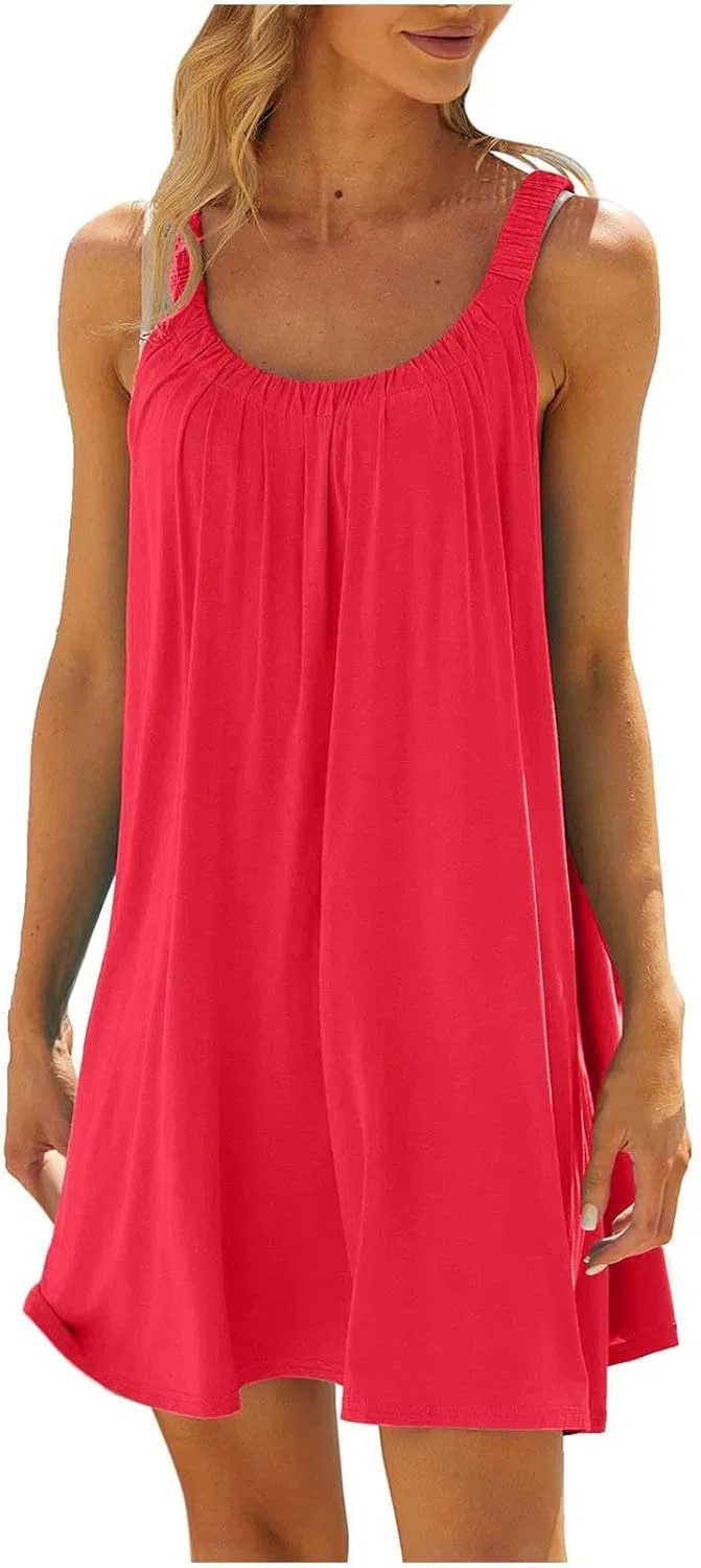 Женское летнее платье без рукавов с плиссе, красное