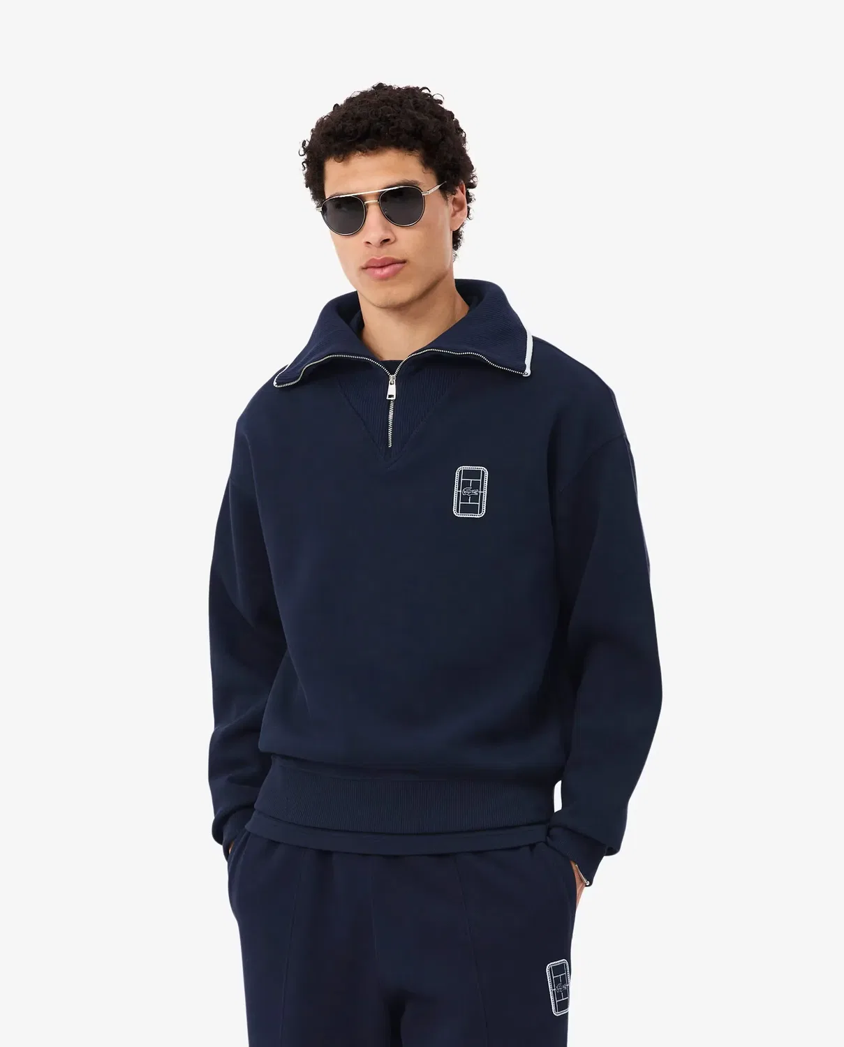Свитшот Lacoste Oversize мужской с высоким воротником на молнии, двойное пике, Azul Marino