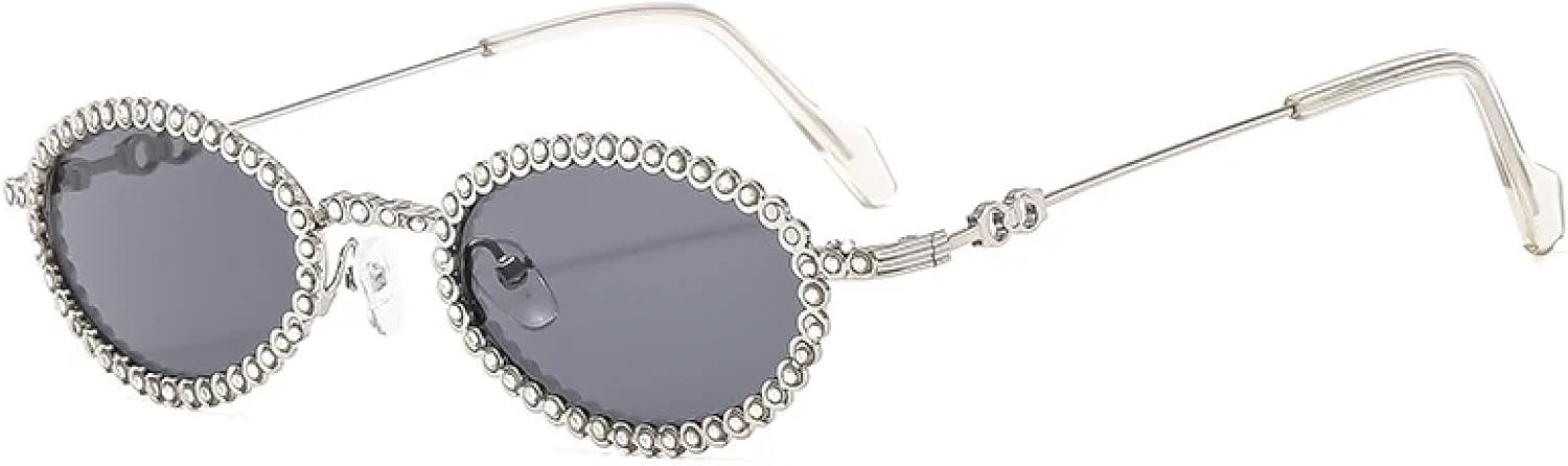 

Модные и стильные металлические овальные солнцезащитные очки для женщин и мужчин, для путешествий на открытом воздухе и вождения, с защитой от УФ-излучения UV400 TKKTLLT, Silver Clear Gray