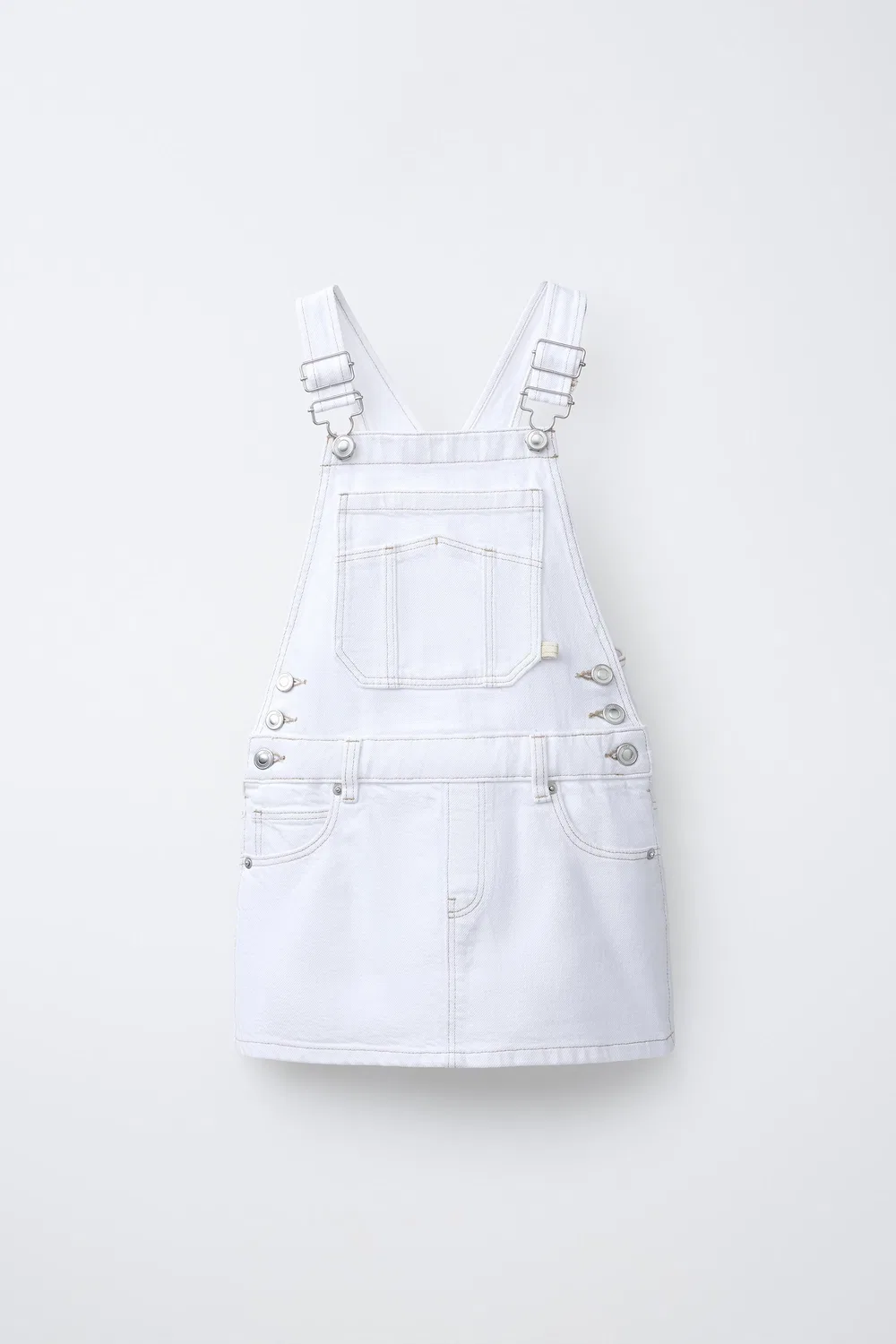 Джинсовое платье-сарафан с контрастной строчкой ZARA, White