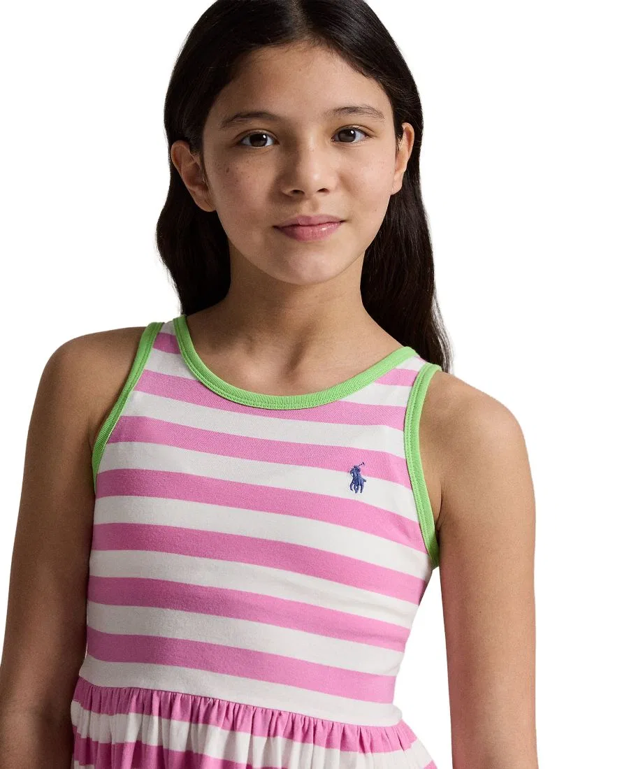 Платье из хлопкового джерси без рукавов с контрастной отделкой Polo Ralph Lauren, Pink/White — фото 3