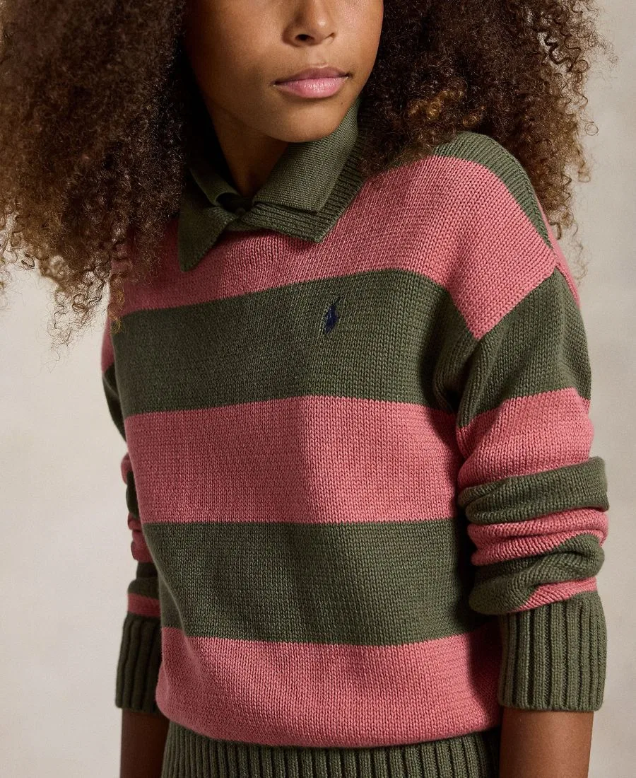 Свитер-поло с длинным рукавом, модель Striped Long-Sleeve Polo Sweater Polo Ralph Lauren, Cruise Olive Multi — фото 3