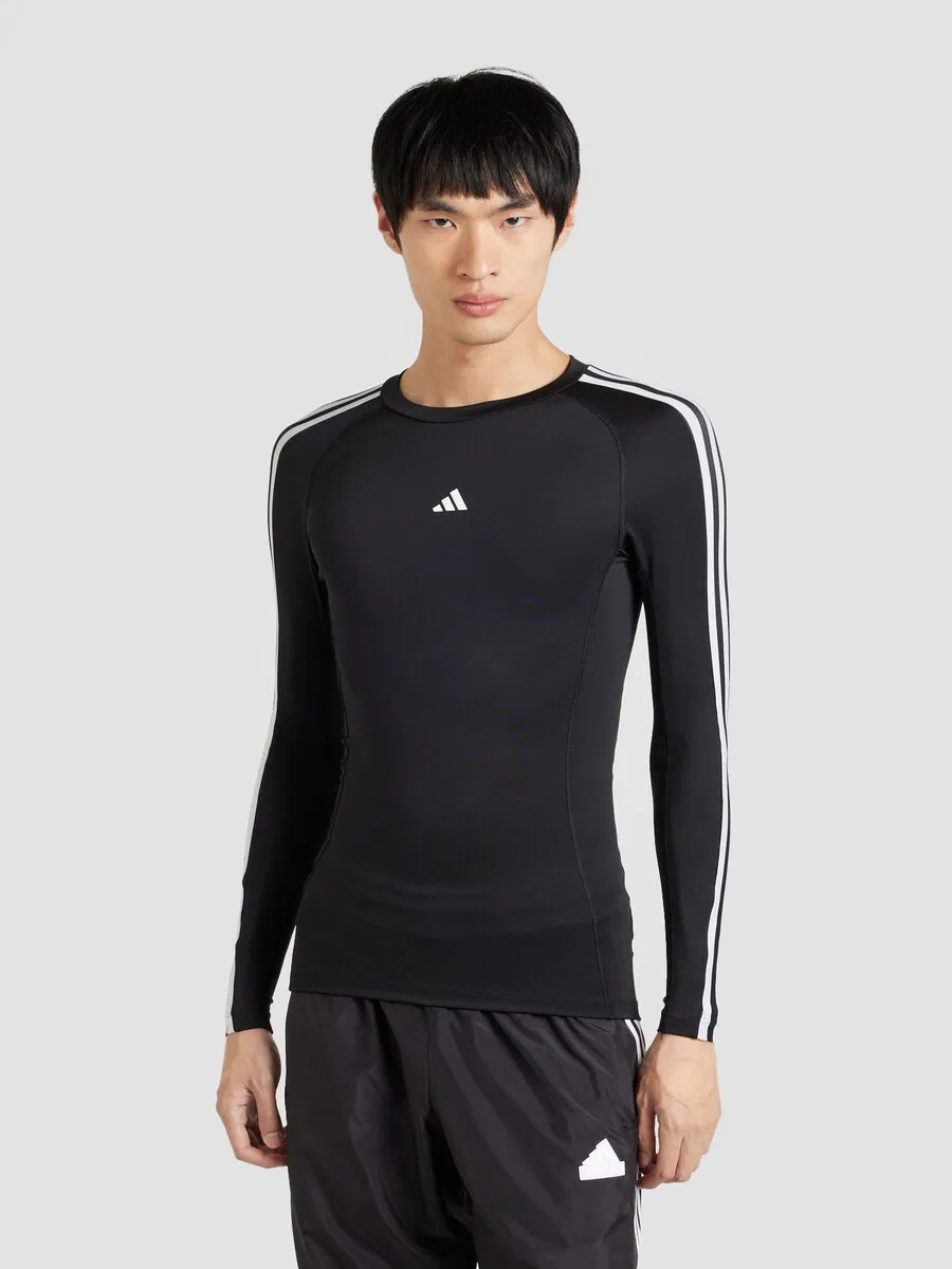 Спортивная футболка ADIDAS PERFORMANCE Performance Shirt 'TECHFIT Compression Training 3-Stripes Long Sleeve' черного цвета — фото 2
