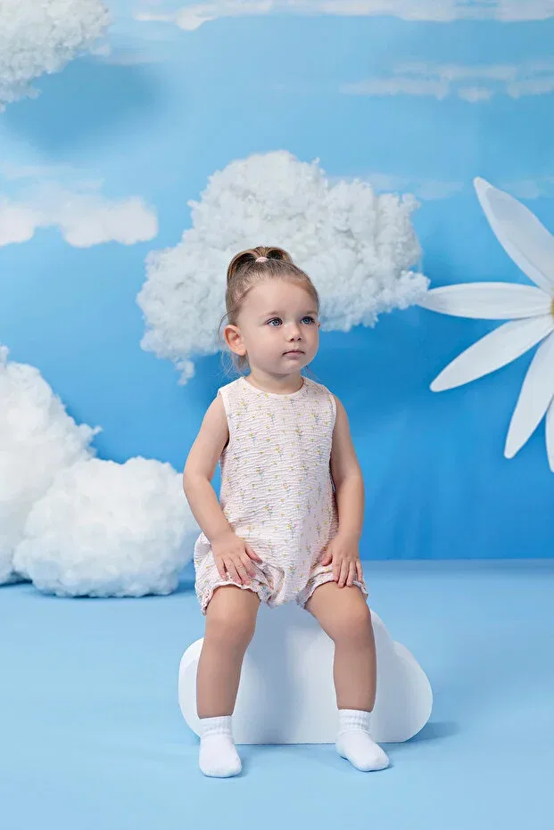 Детский комбинезон для девочек с принтом Floral patterned baby girl jumpsuit Minycenter, Pink