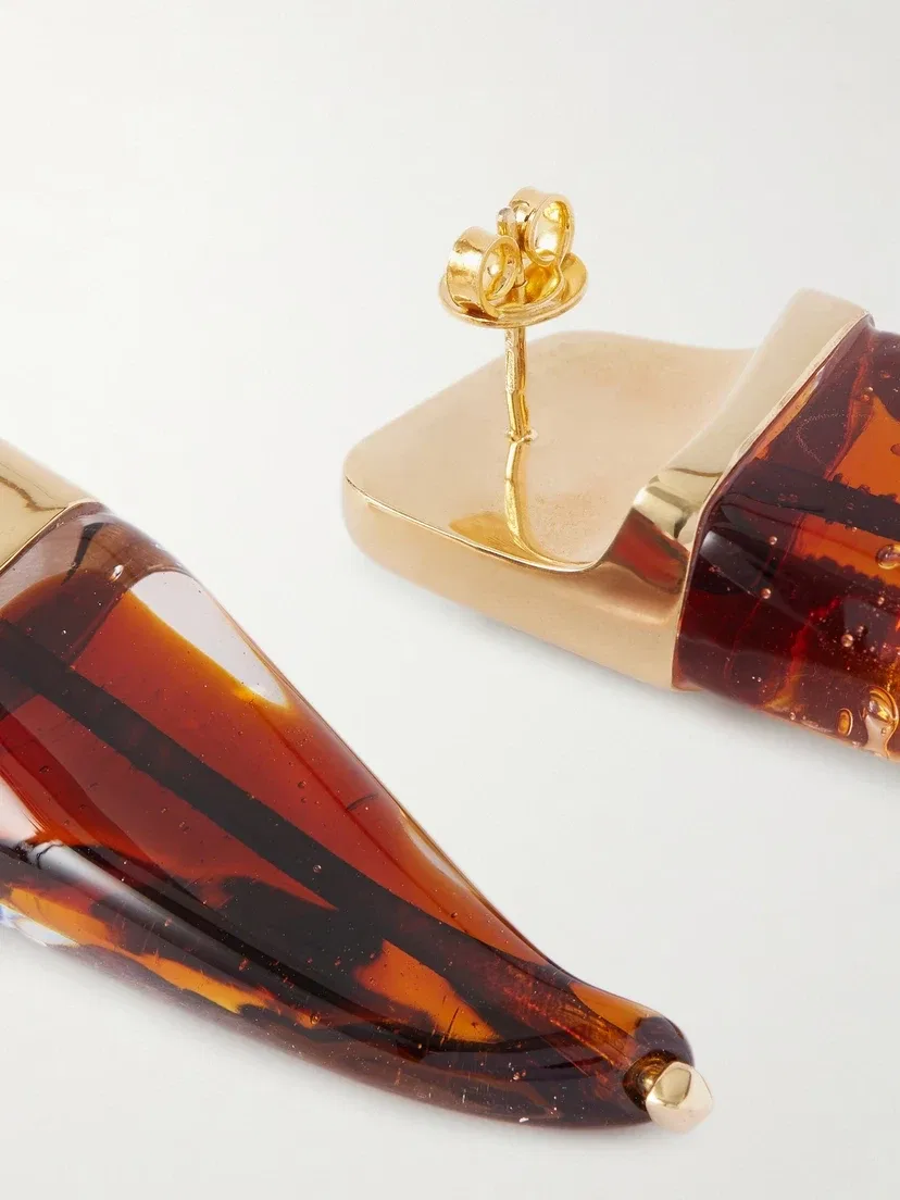 Позолоченные серьги со стеклом BOTTEGA VENETA, золотой — фото 3