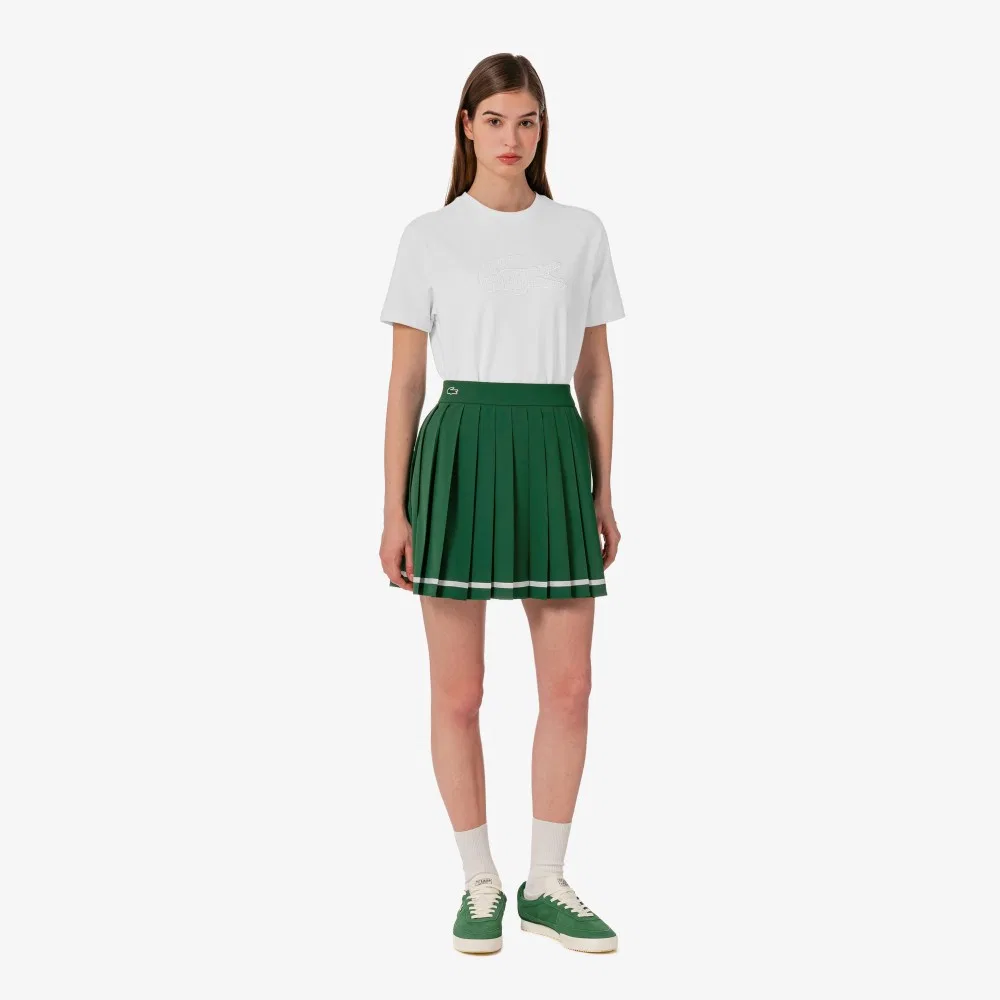 Женская теннисная юбка с тесьмой зелёного цвета от Lacoste