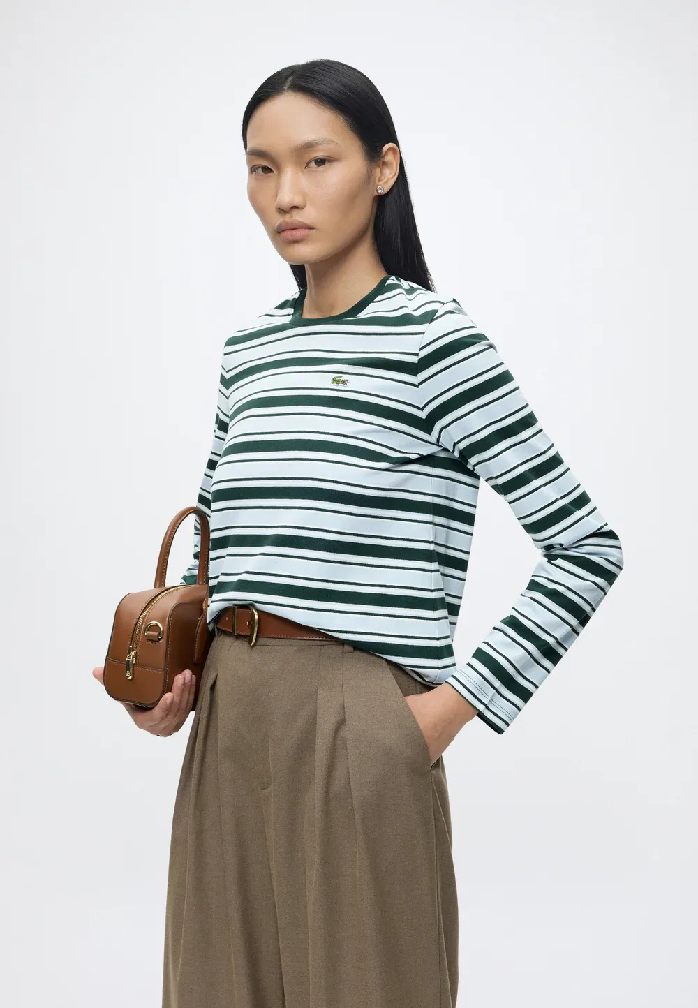 Футболка Lacoste с длинным рукавом, полосатая, зеленый/светло-голубой — фото 4