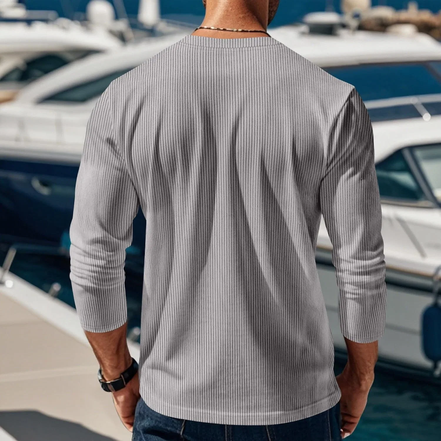 Мужская длинная футболка с воротником-поло Performance Henley, Gray — фото 4