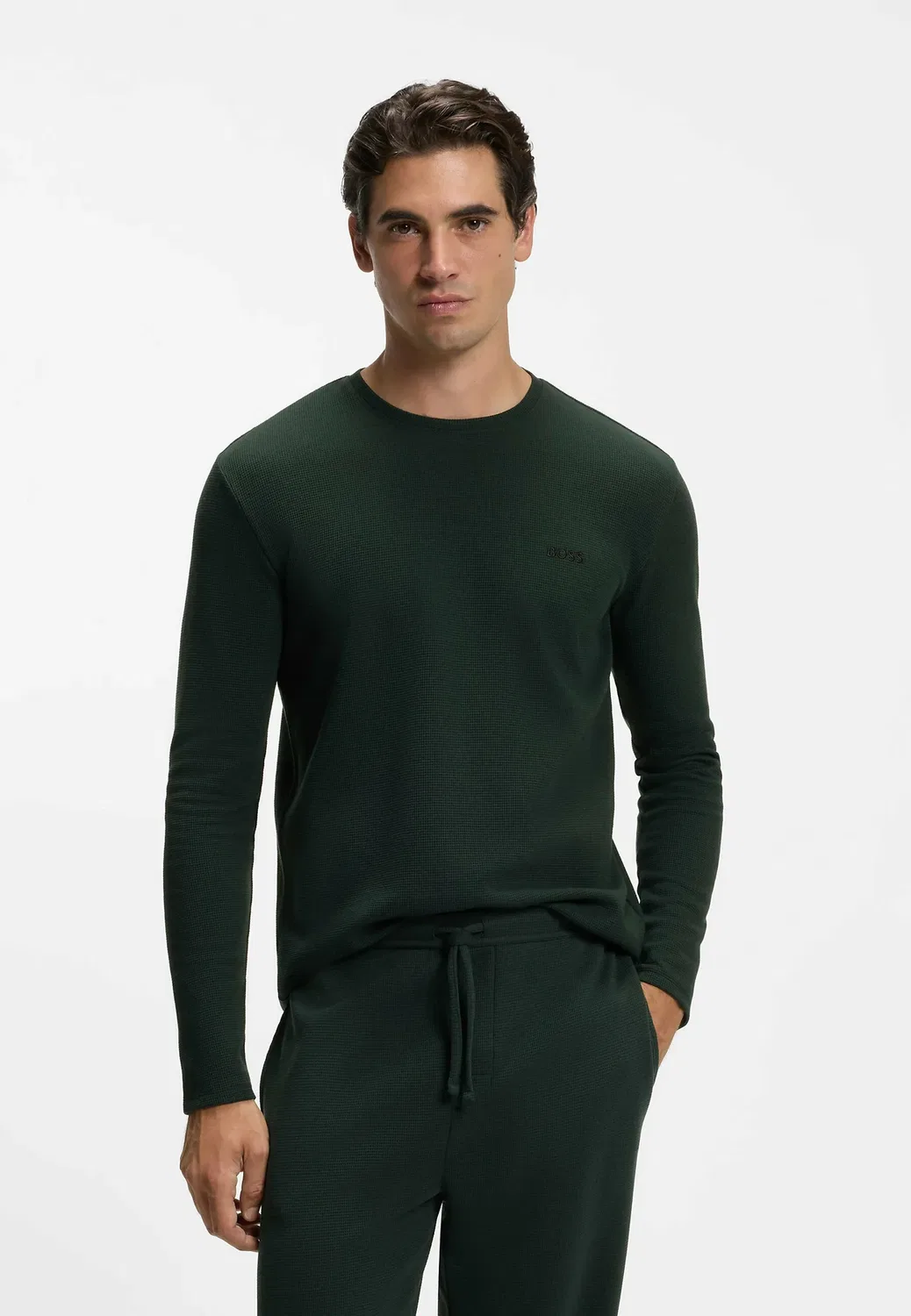 Вафельная футболка с длинным рукавом - пижамный топ Boss, Dark Green Eight