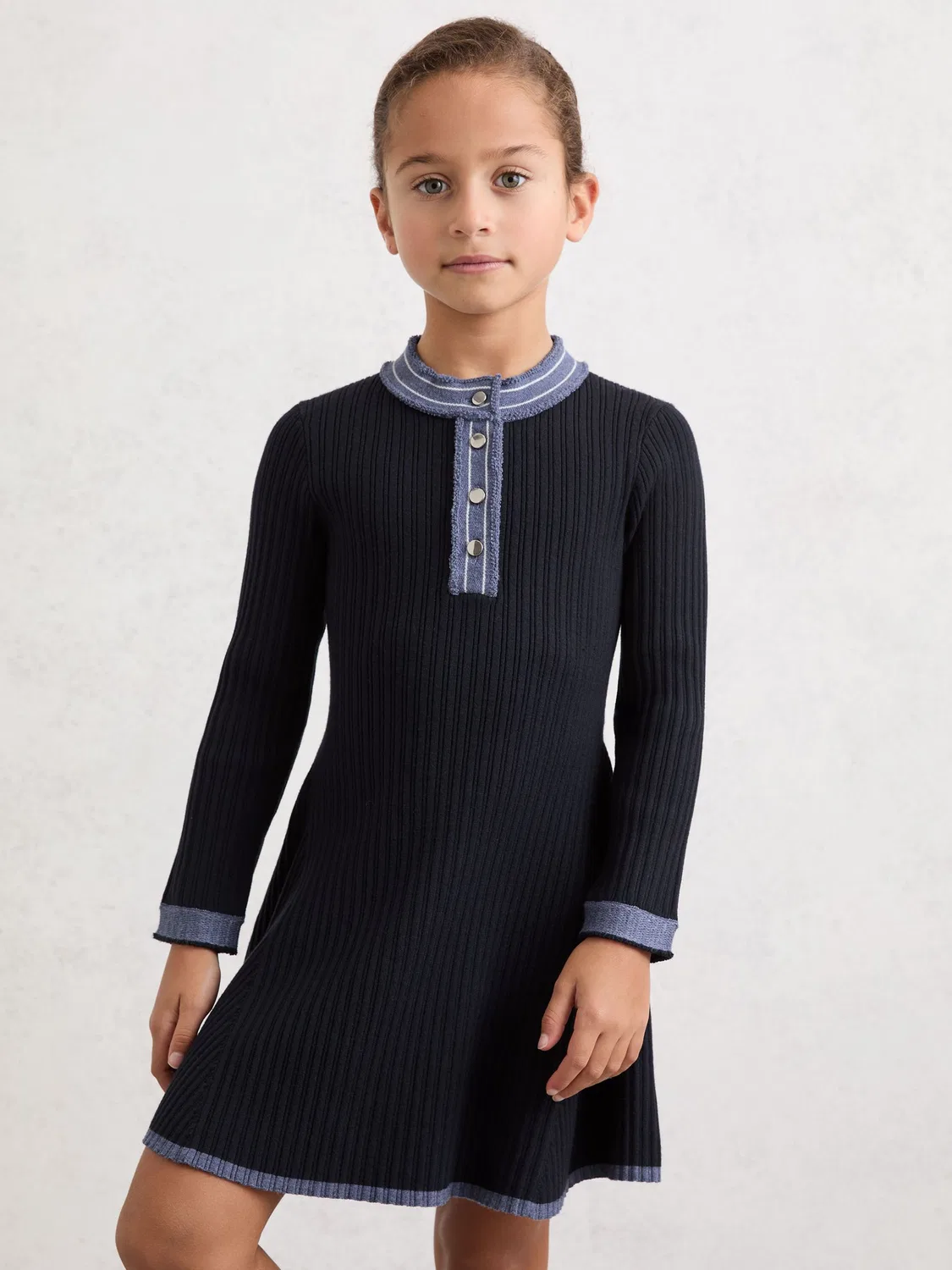 Платье-трапеция трикотажное с контрастной отделкой Reiss, Navy — фото 3