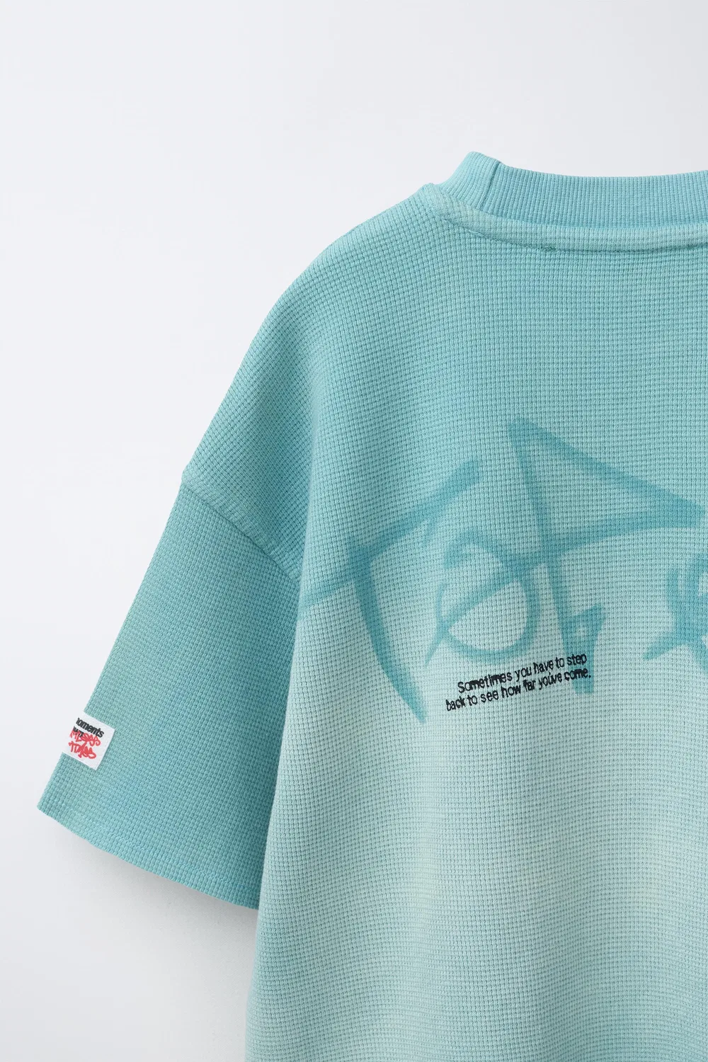 Футболка из вафельной вязки с принтом граффити ZARA, Sky Blue — фото 4