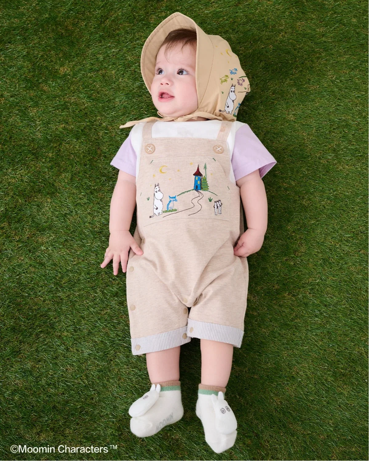 Детский полукомбинезон с вышивкой Moomin and Night Sky, хлопковый, kladskap, Beige