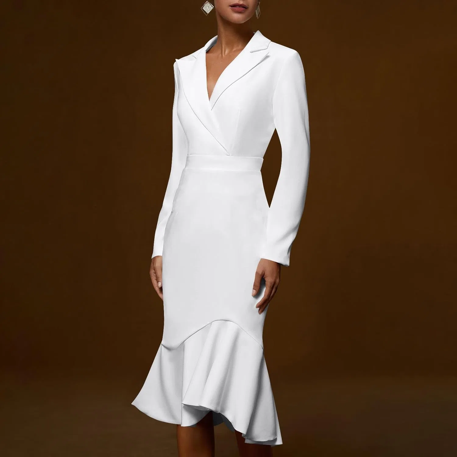 Женское офисное платье с запахом Bodycon Midi, White — фото 3