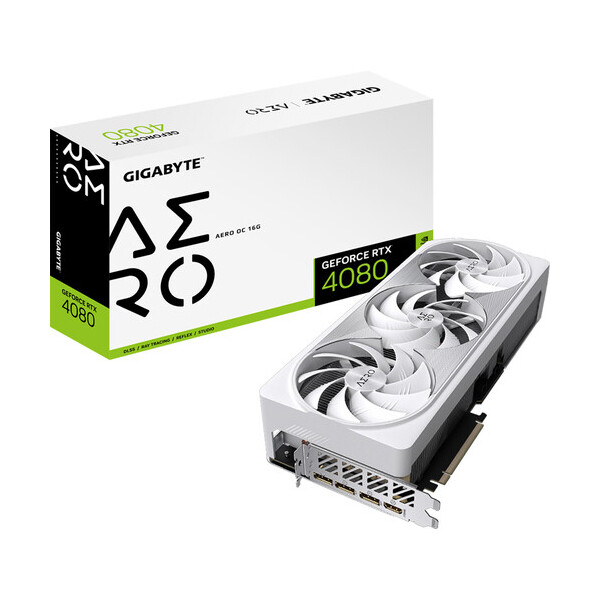 

Видеокарта Gigabyte GeForce RTX 4080 AERO OC, 16ГБ, GV-N4080AERO OC-16GD, серебристый