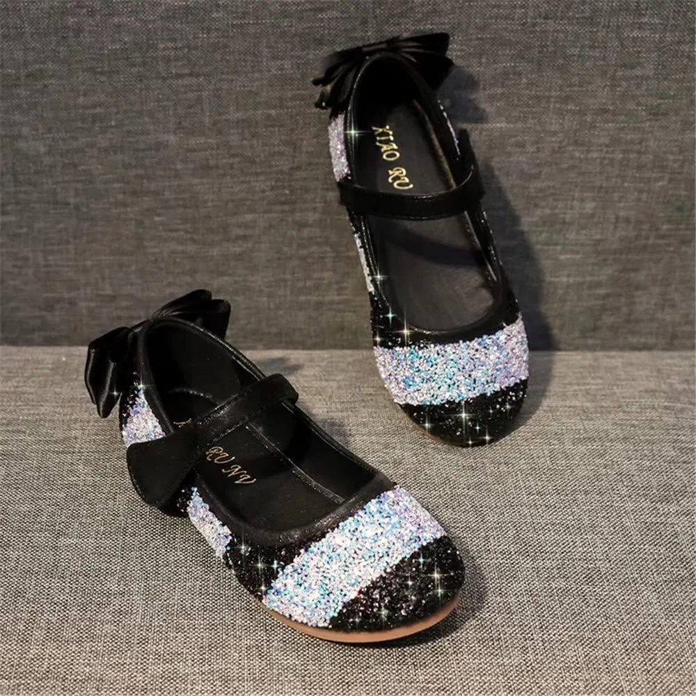 Детские туфли Мэри Джейн с пайетками и бантом Rainbow Sequined Bowknot TN TANGNEST, Rainbow Black — фото 3