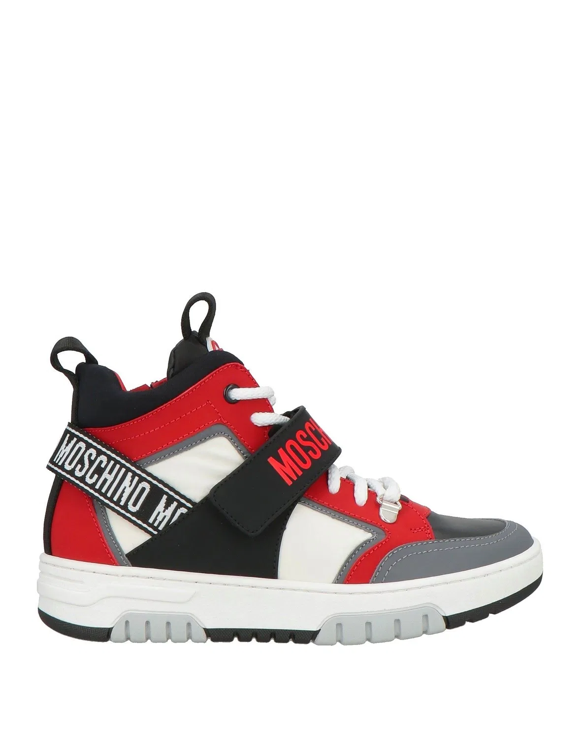 Детские кроссовки для девочек высокие кожаные Moschino Teen, серый