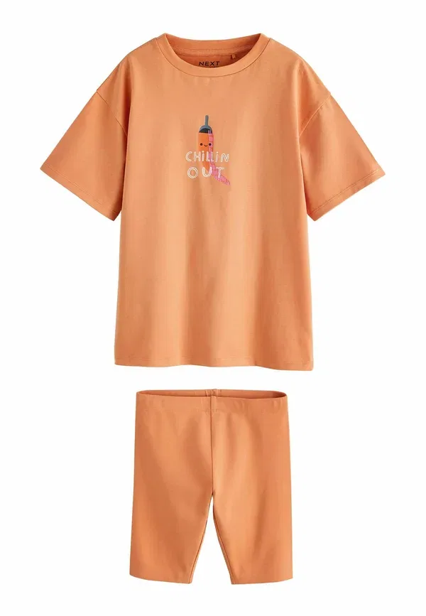Комплект из футболки и шорт с принтом Food, Regular fit - graphic oversized t-shirt and cycling shorts set 2 pack, Next, Green, Orange, зеленый/оранжевый — фото 3