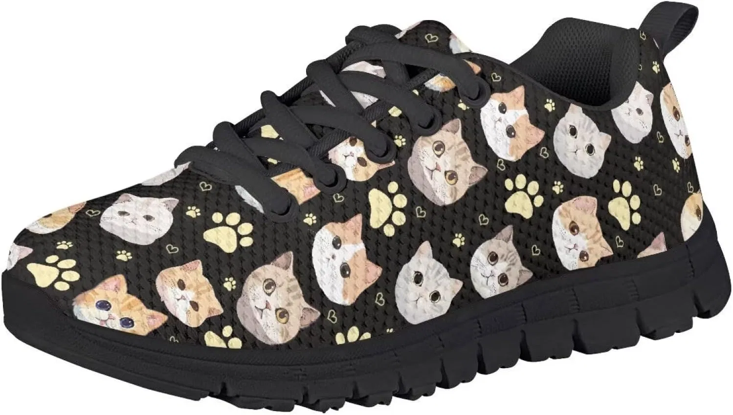 Детские кроссовки для девочек с сеткой Ystardream, Black Cute Cat