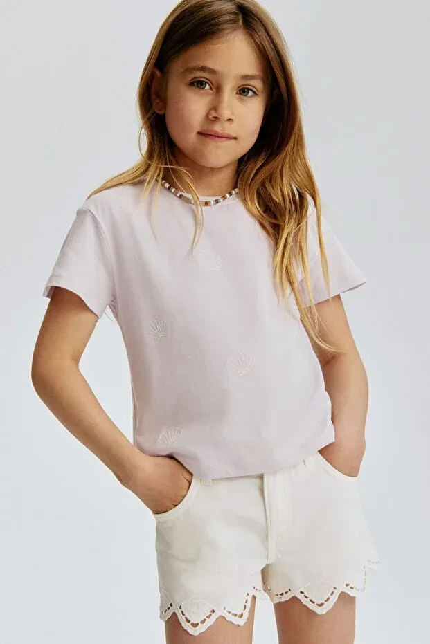 Детская футболка с вышивкой H&M, Lila Seashells