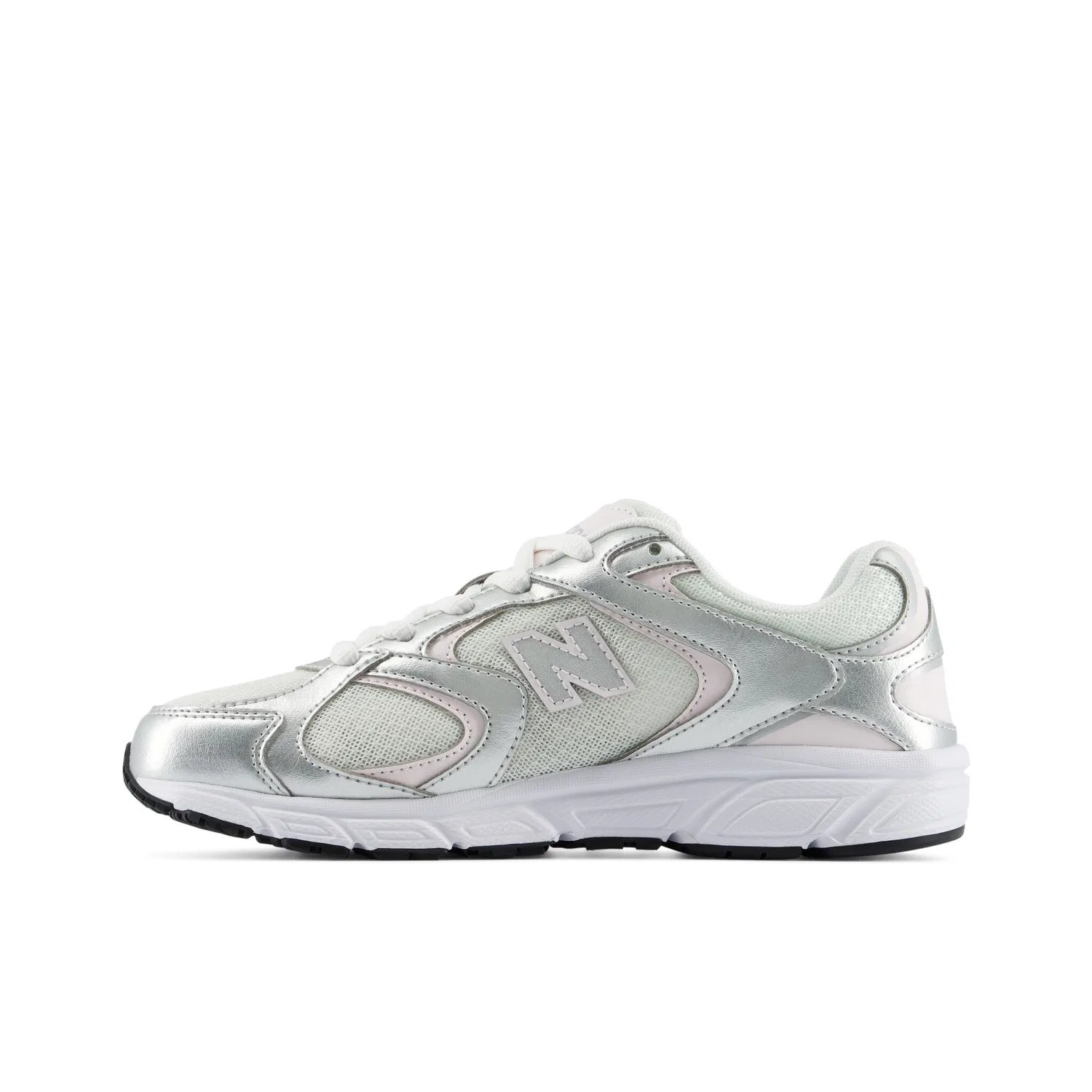Детские кроссовки на шнуровке New Balance 408, Light Silver Metallic/Pink Salt — фото 3