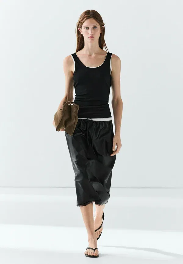 Топ хлопковый Top Massimo Dutti, черный — фото 3