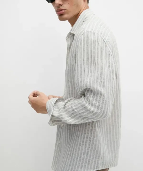 Рубашка из льна, регулярный крой, полосатая, Massimo Dutti — фото 4