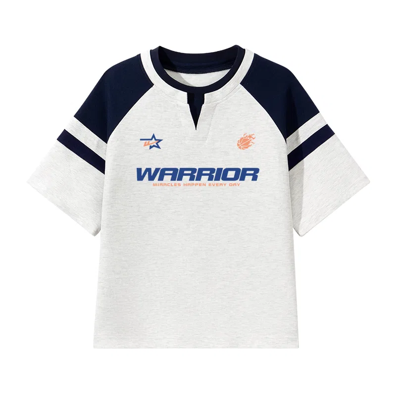 Детская футболка с круглым вырезом Basketball Blue Text Heather Gray WARRIOR