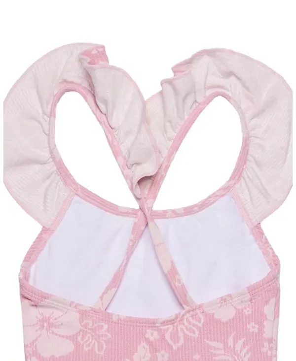 Детский купальник для девочек с текстурой California Dreams Square Neck Ruffle One Piece Gottex Kids, розовый — фото 3
