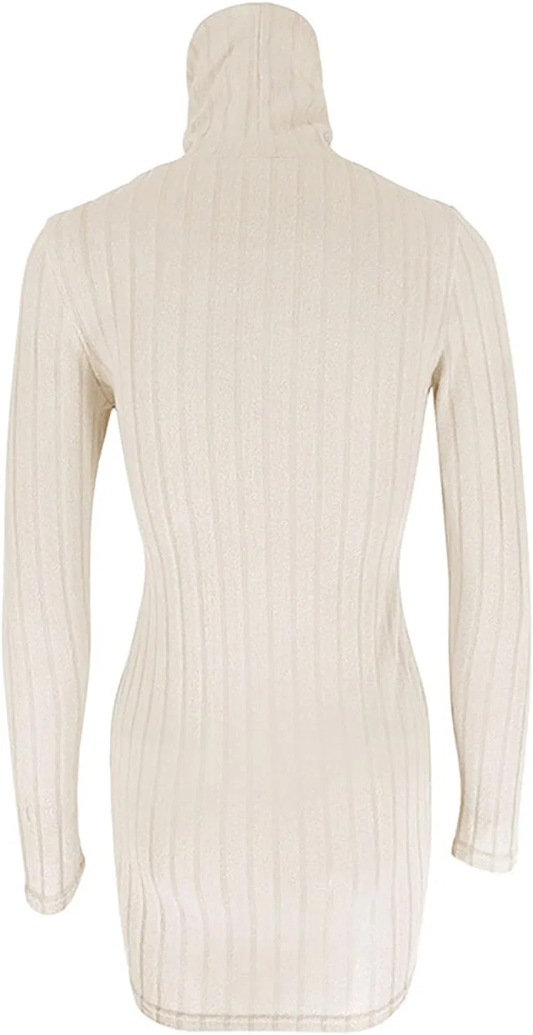 Женское облегающее платье с высоким воротом Bodycon Beige — фото 4