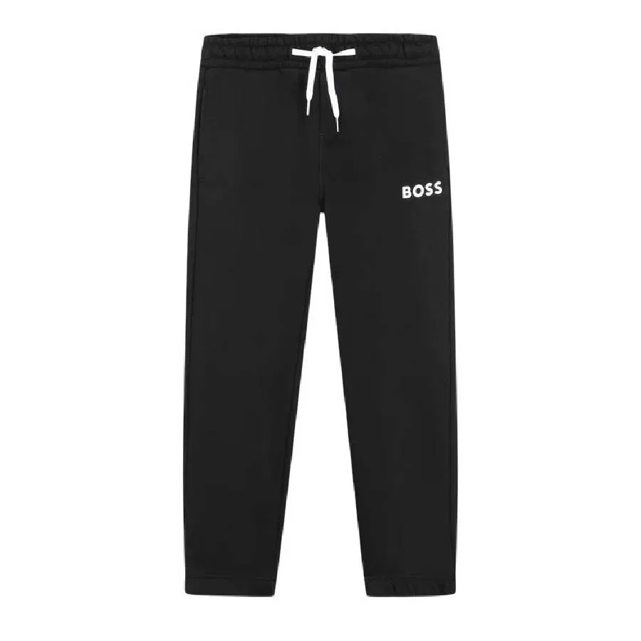 Брюки спортивные с завязкой на поясе из хлопкового футера Drawstring Waist Cotton Blend Joggers Hugo Boss, Black