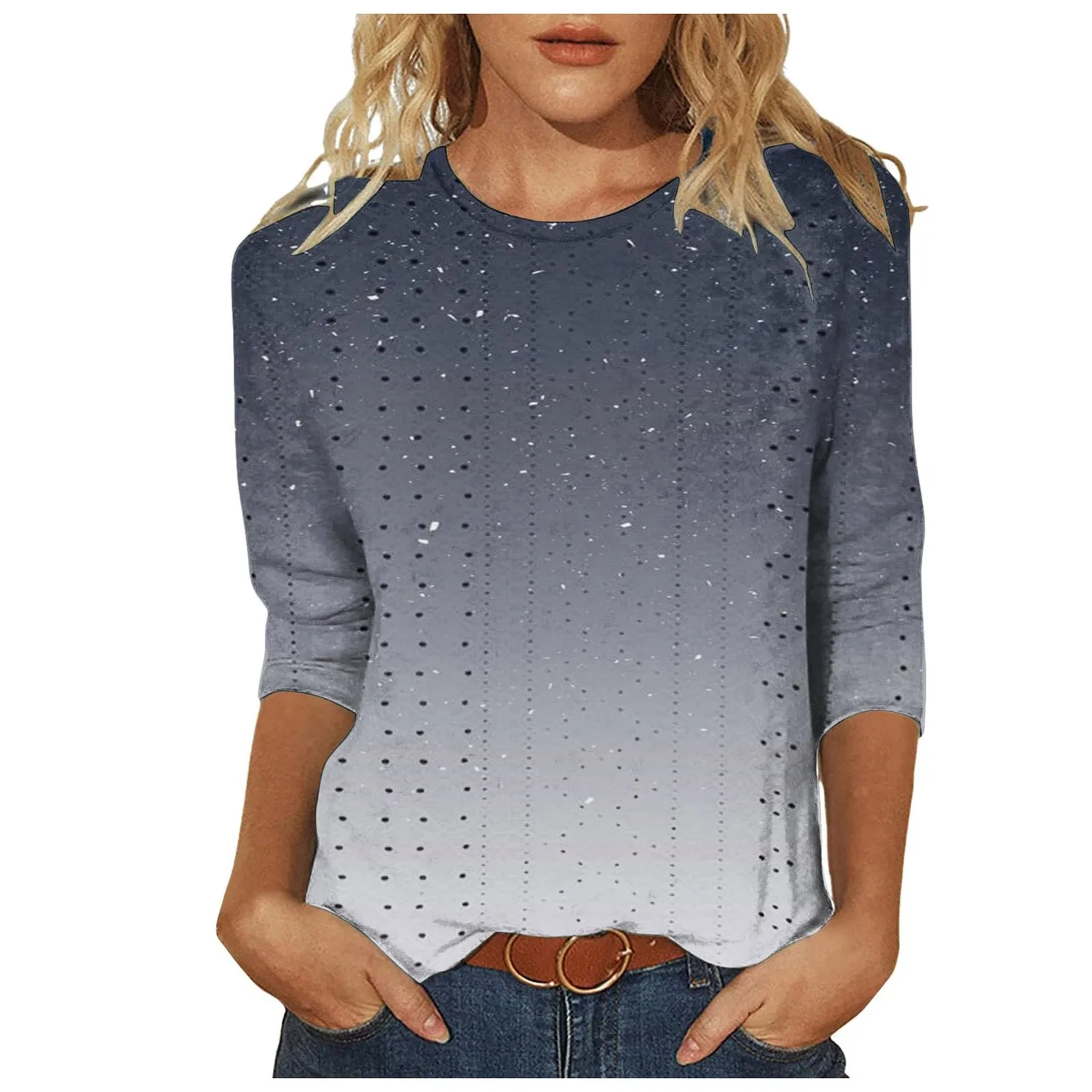 Женская хлопковая футболка с рукавом три четверти T-Shirts Sleeves Ballo, 5-grey