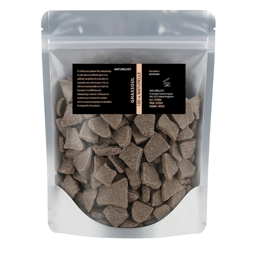 Глина косметическая Moroccan Ghassoul Raw Clay Natureluxy, 1 кг, Бежевый