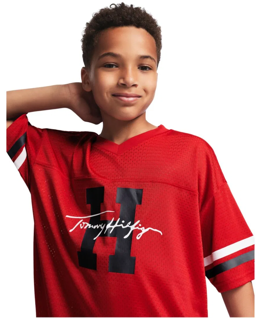 Футболка с V-вырезом и сеткой Tommy Hilfiger, Scarlet Sage — фото 4
