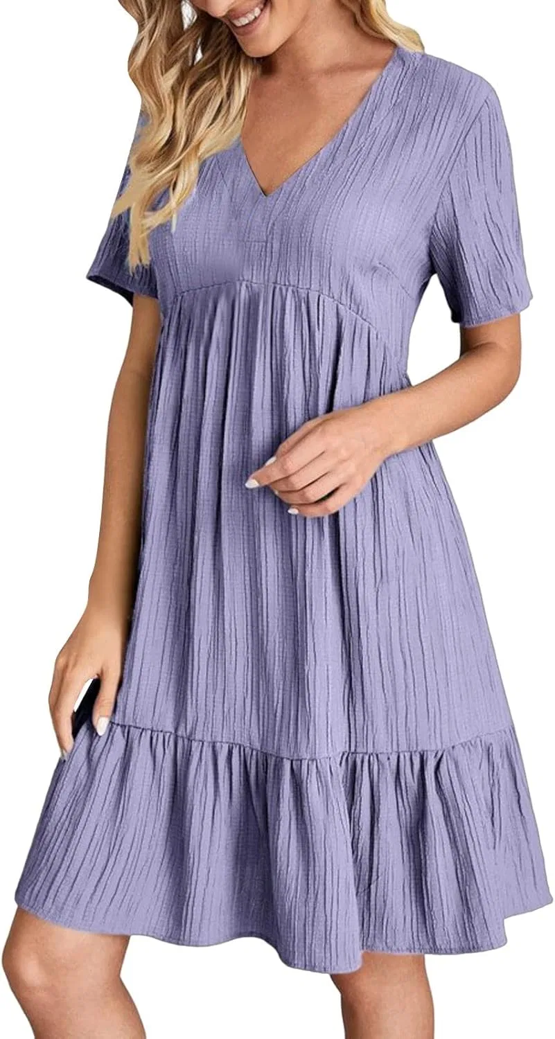 Платье мини с V-образным вырезом и рюшами, Tuxedo Shirt, Purple