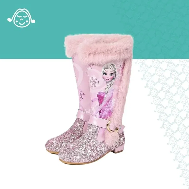 Детские зимние сапоги для девочек с принтом Dids snow boots, Pink Glitter — фото 2