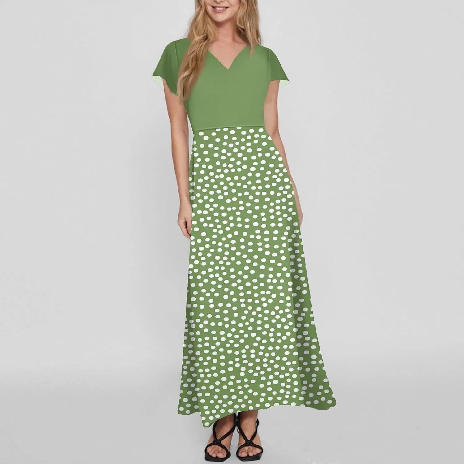 Женское летнее макси-платье с цветочным принтом, V-neck, Green — фото 3